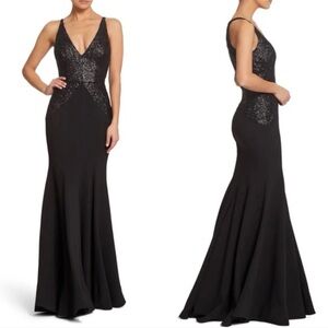 Dress the Population Marlene Formal Gown Maxi Dress Black Sequins Small Mermaid